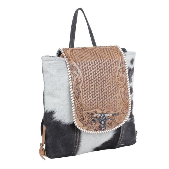 Myra Bag Handmade Padauk Hand Tooled Bag Upcycled Canvas & Cowhide Leather - Picture 3 of 9